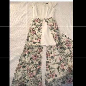 Long floral mesh white dress